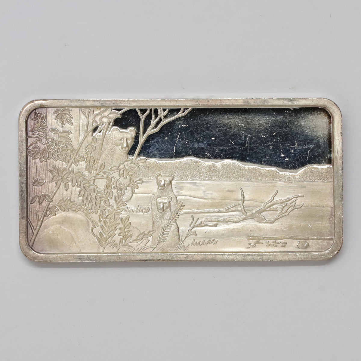 1974 USA Hamilton Mint Kodiak Island 1oz. .999 Silver Art Bar (No Tax) toned