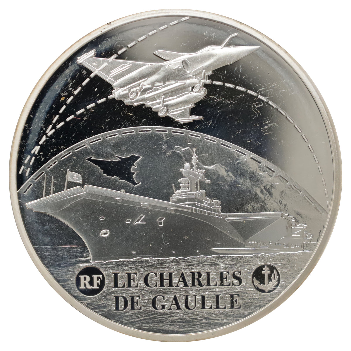 France 2015 10 Euro Grands Navires Francais Charles de Gaulle .900 Silver Coin (light wear)