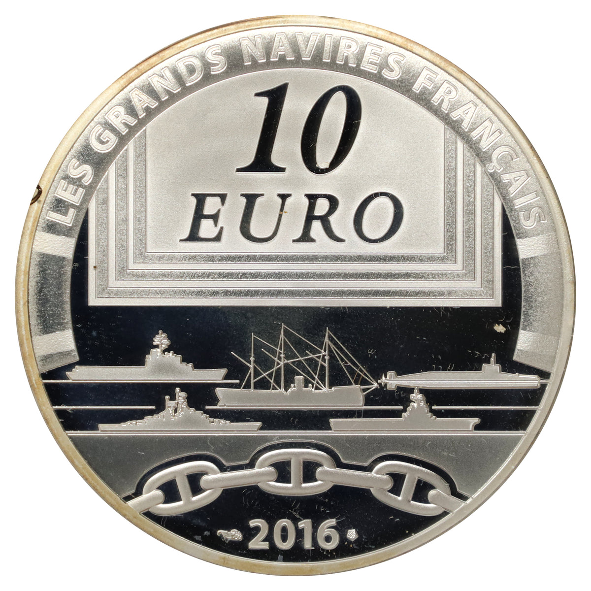 France 2015 10 Euro Grands Navires Francais Charles de Gaulle .900 Silver Coin (light wear)