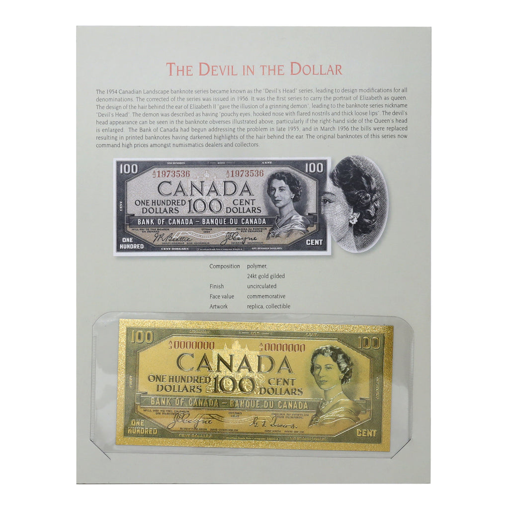 Canada 24-karat Gold Replica Devil's Face Dollar in Information Sheet (light wear)
