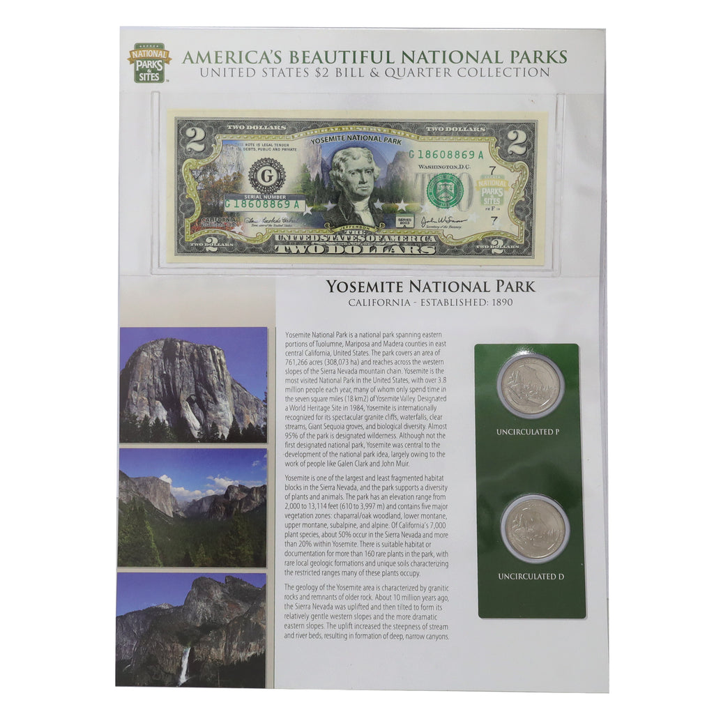 2010 USA America's National Parks Yosemite Coloured Banknote & Quarter Collection