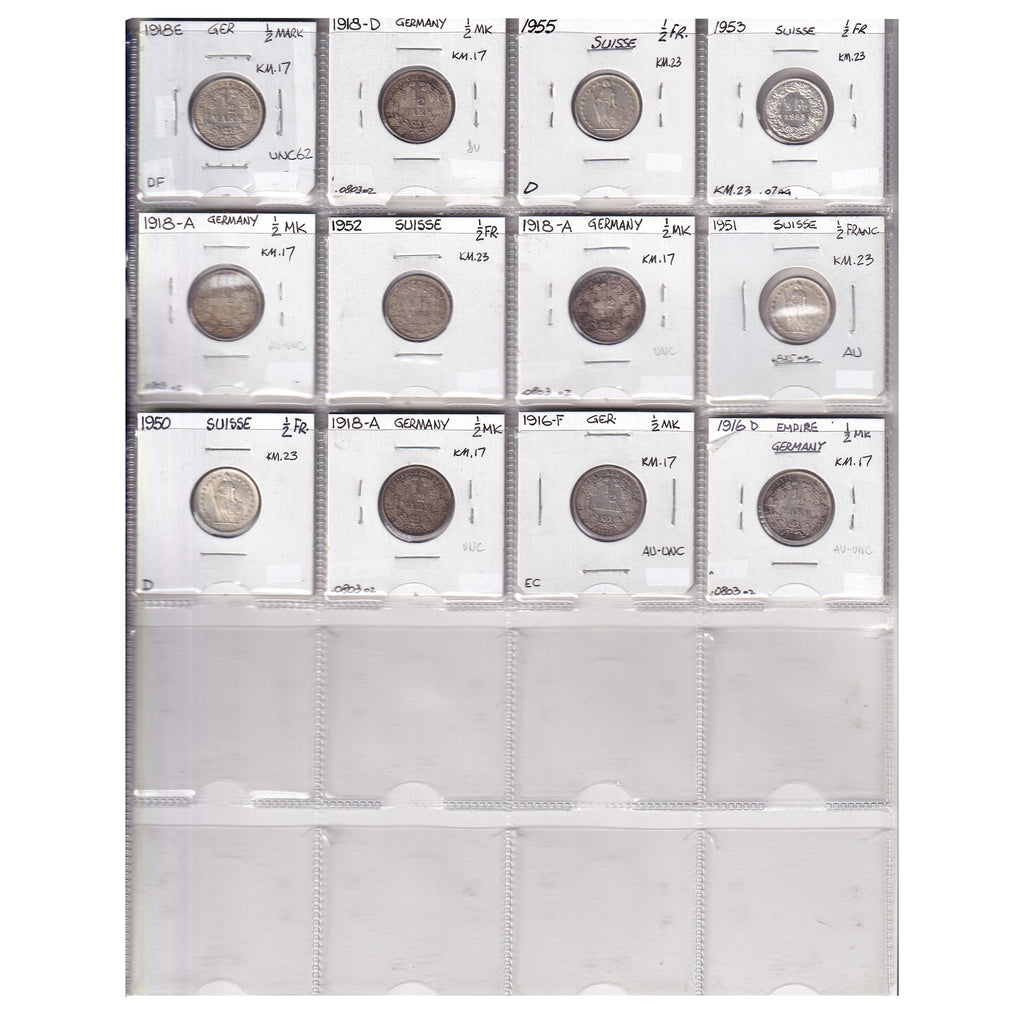 Group Lot of 12x Germany & Switzerland 1916-1955 Silver Coins, 12pcs