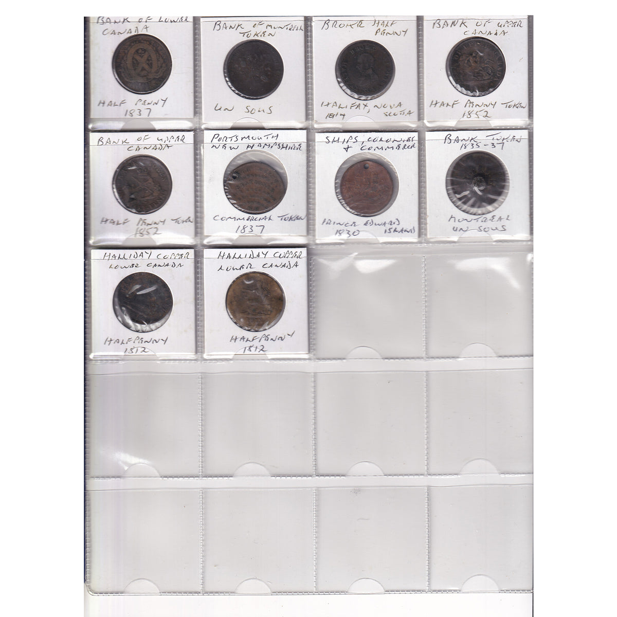 Group Lot of 10x 1812-1852 Canada Bank Tokens, 10pcs