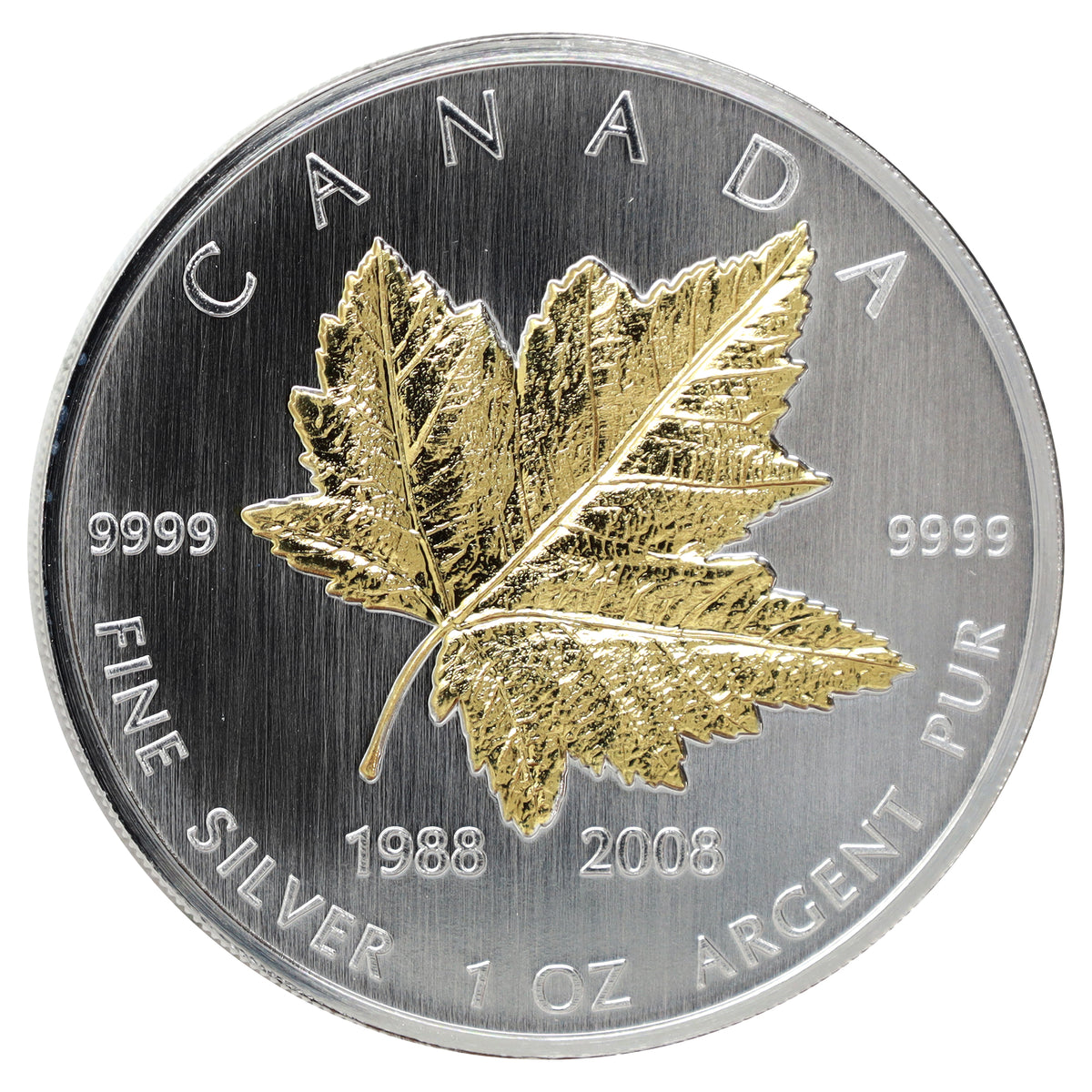 1988-2008 Gold-Plated Commemorative 1oz. Silver Maple Leaf (No Tax) coin only, scr.caps.