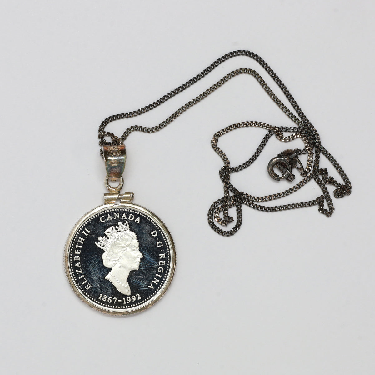 1992 British Columbia Canada 25-cents Sterling Silver Proof Necklace (light wear)