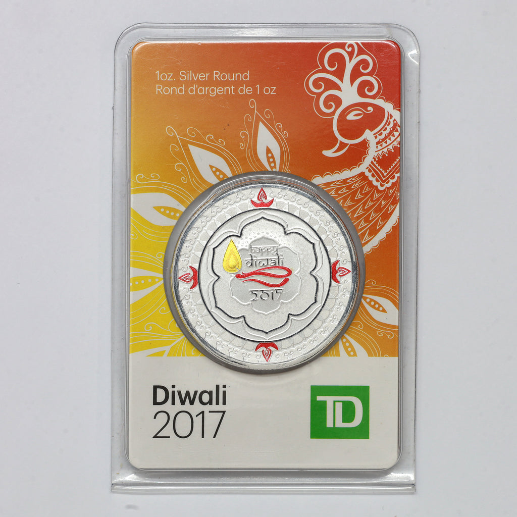 TD Bank 2017 Diwali 1oz. .999 Fine Silver Round in Package (No Tax) toning