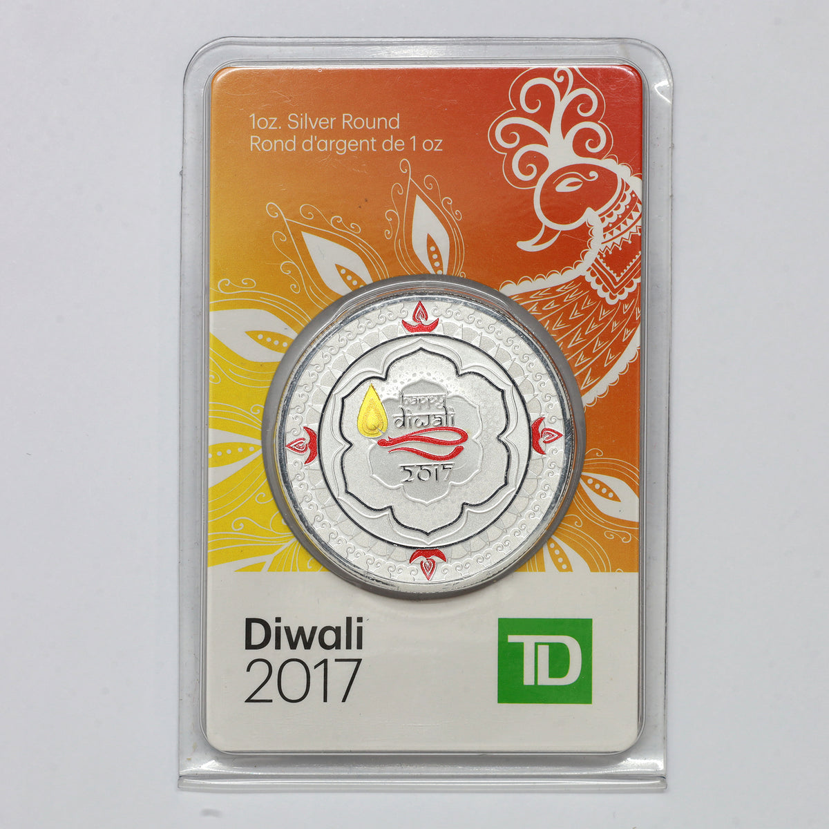 TD Bank 2017 Diwali 1oz. .999 Fine Silver Round in Package (No Tax) toning