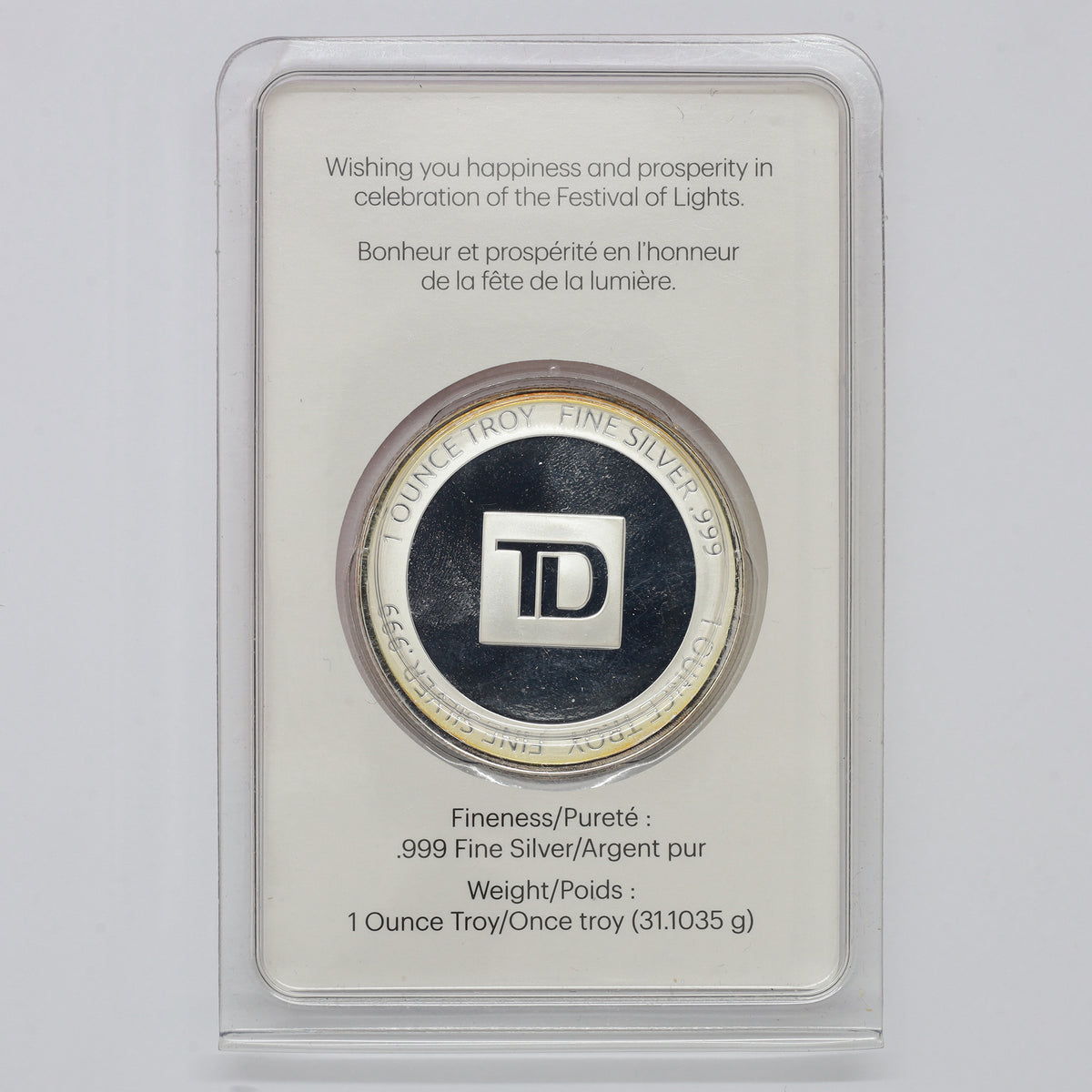 TD Bank 2017 Diwali 1oz. .999 Fine Silver Round in Package (No Tax) toning