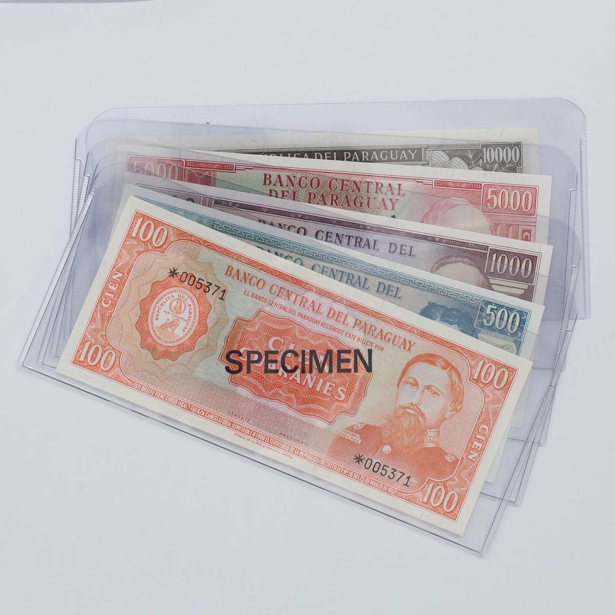 Lot of 5x Paraguay 1979 Banknotes from Specimen Set w/COA, 5pcs