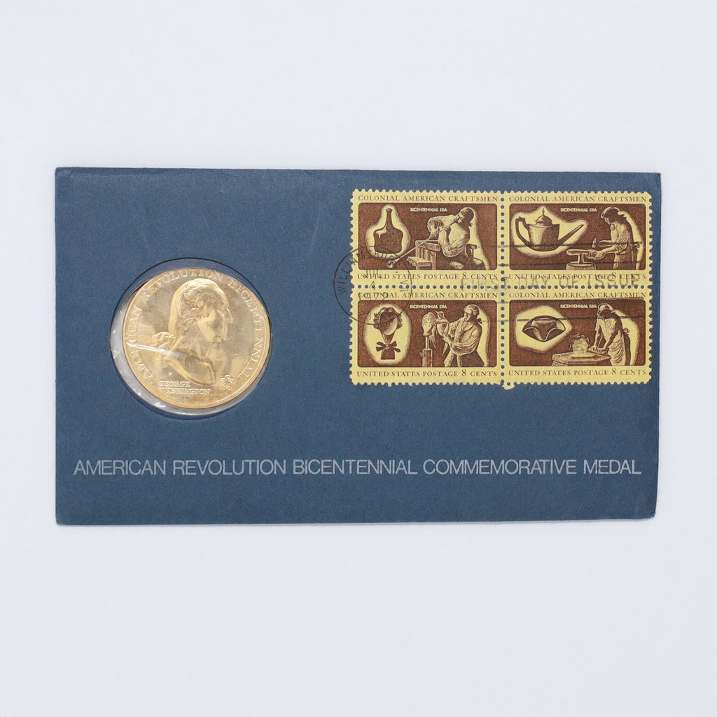 1976 USA Bicentennial Commemorative Medal & Stamps First Day Cover (light wear)
