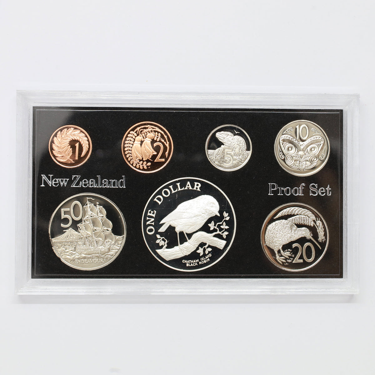 New Zealand 1984 7-Coin Proof Set with Sterling Silver Dollar (light wear)