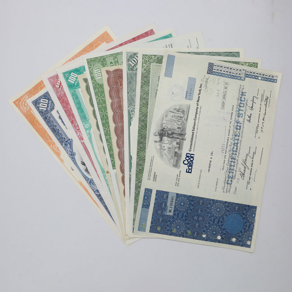Lot of 10x Vintage Stock Certificates, 10pcs