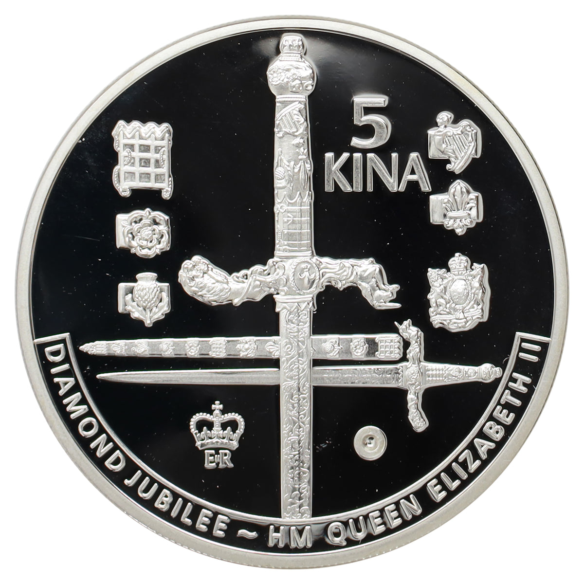 Papua New Guinea 2011 Diamond Jubilee Sword of State 5-Kina .925 Silver Coin (scr.cap)