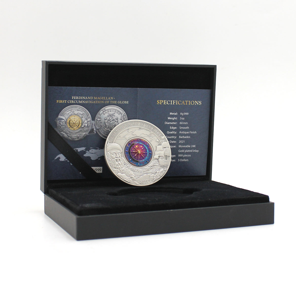2021 Barbados $5 Ferdinand Magellan 500th Anniversary 3oz. .999 Silver Coin (No Tax)