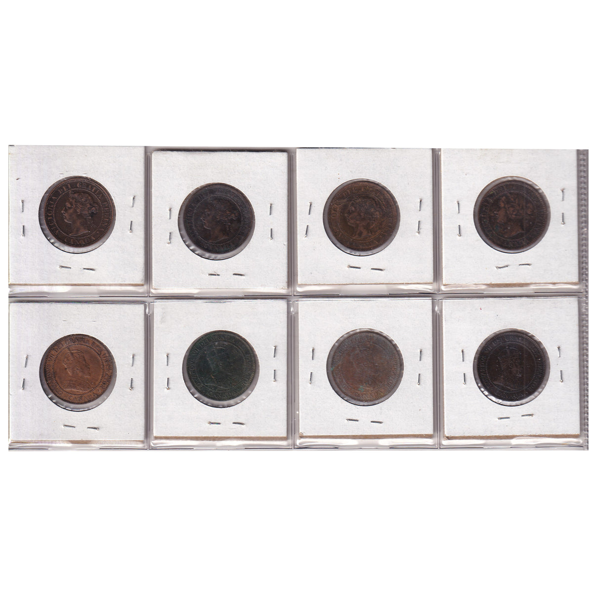 Group Lot of 8x 1859-1909 Canada 1-cents, All VF-EF, 8pcs