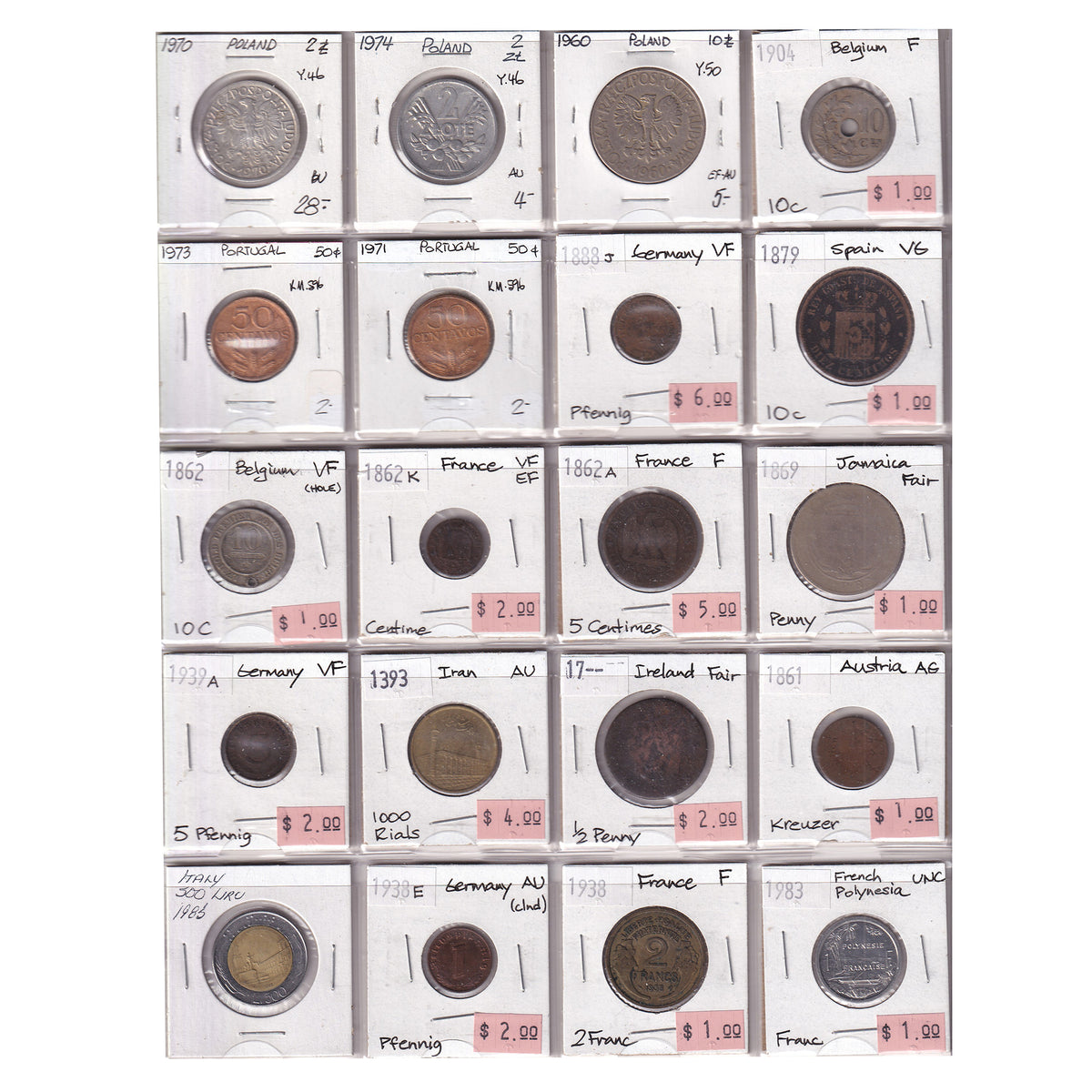 Group Lot of 60x 1858-1994 World Coins, Various Countries & Denominations, 60pcs