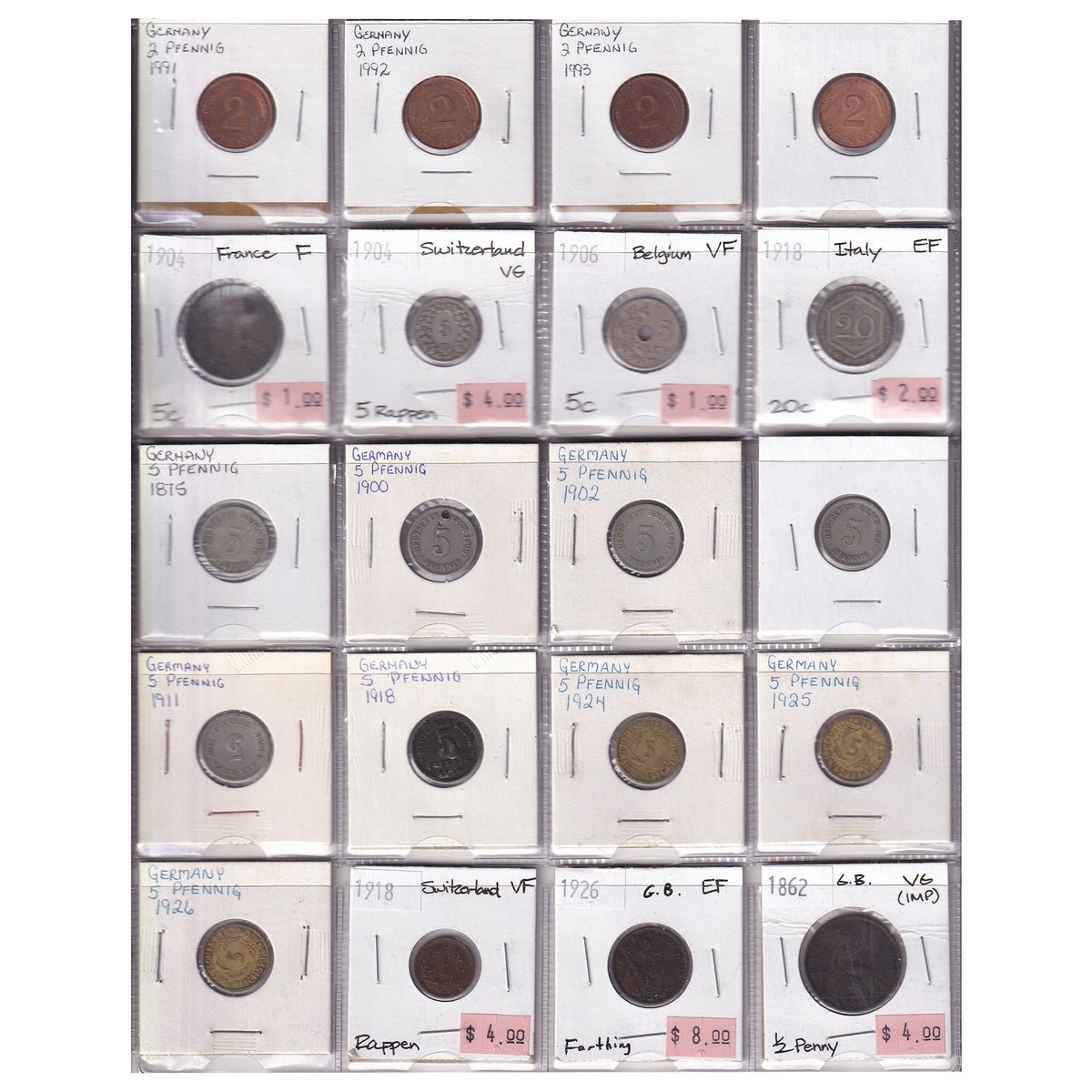 Group Lot of 60x 1858-1994 World Coins, Various Countries & Denominations, 60pcs