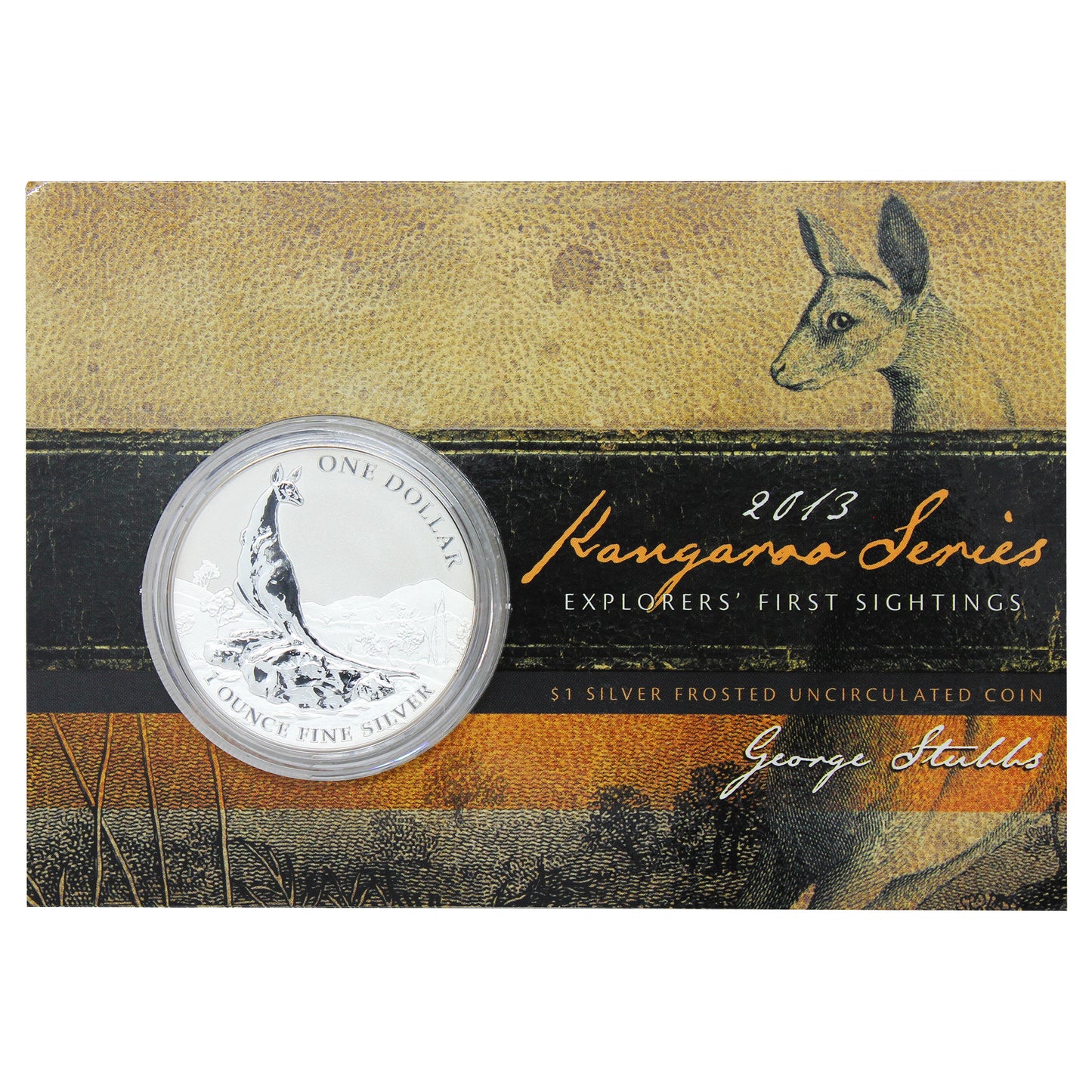 2013 $1 Kangaroo Series: Explorer's First Sightings 1oz Silver in Card (No Tax) Toning