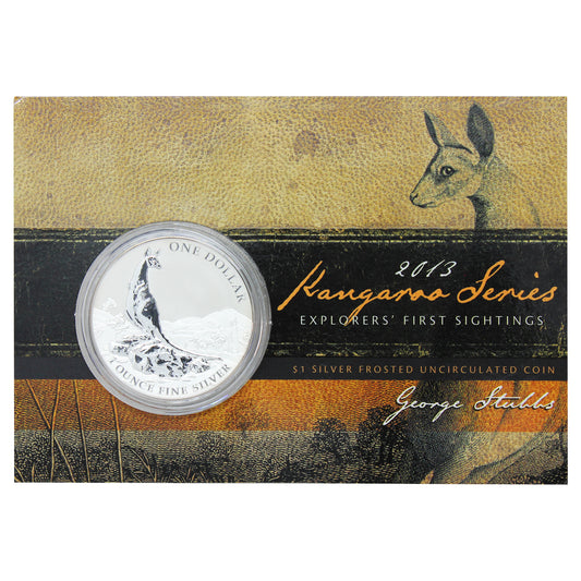 2013 $1 Kangaroo Series: Explorer's First Sightings 1oz Silver in Card (No Tax) Toning