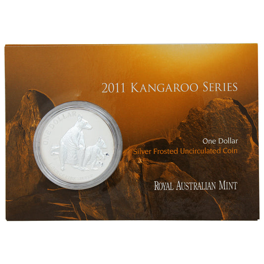 2011 Australia $1 Kangaroo 1oz Silver Frosted Coin in Card (No Tax) Rim Toning