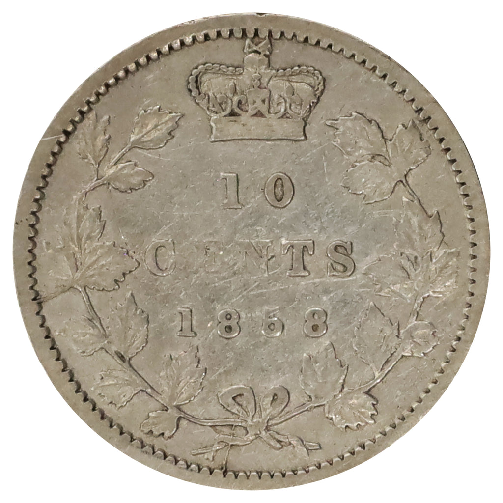 1858 Canada 10-cents Fine (F12) Scratched
