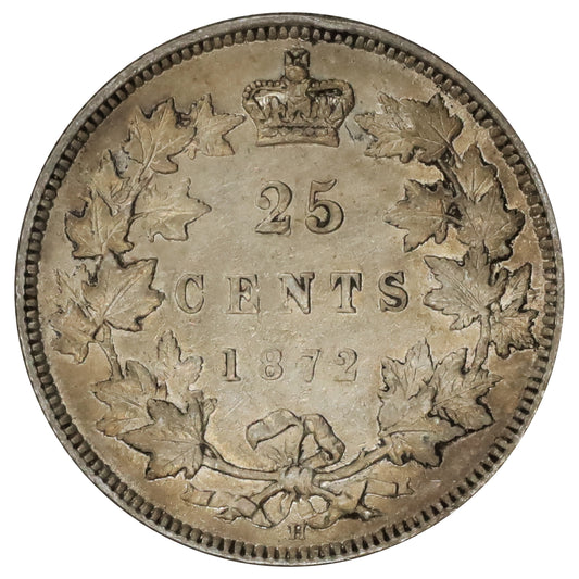 1872H Canada 25-cents Extra Fine (EF40) Scratched