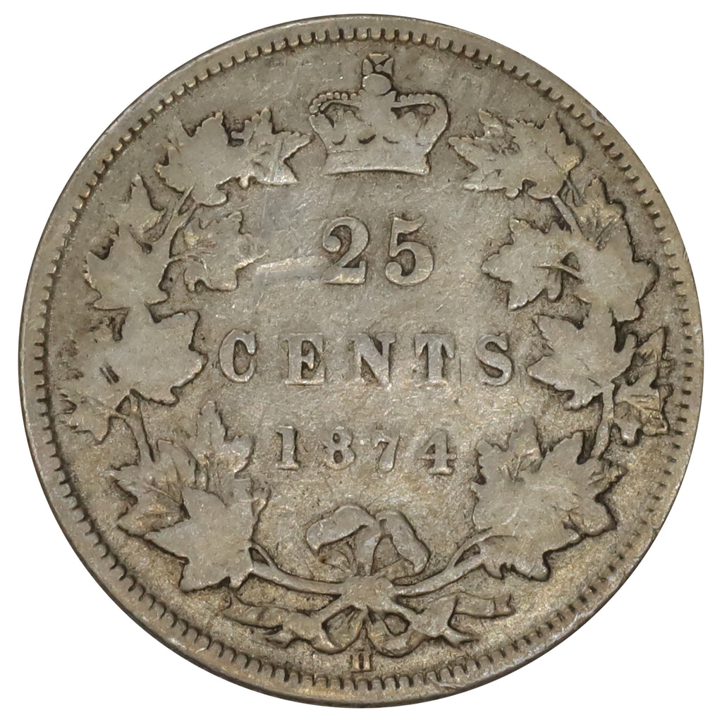 1874H Canada 25-cents G-VG (G6) Scratched
