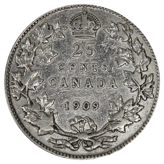 1909 Canada 25-cents F-VF (F15) Impaired