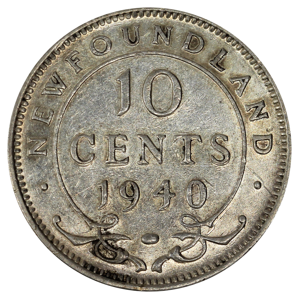 1940 Re-Engraved Date Newfoundland 10-cents Extra Fine (EF40) Scratched