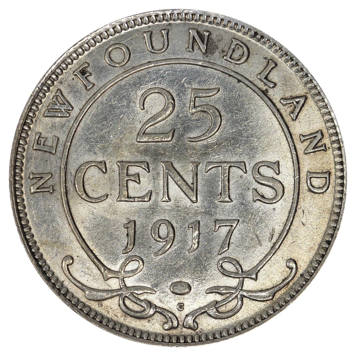 1917C Newfoundland 25-cents Uncirculated (MS60) Cleaned