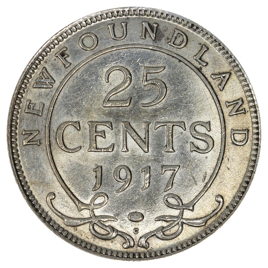 1917C Newfoundland 25-cents Uncirculated (MS60) Cleaned