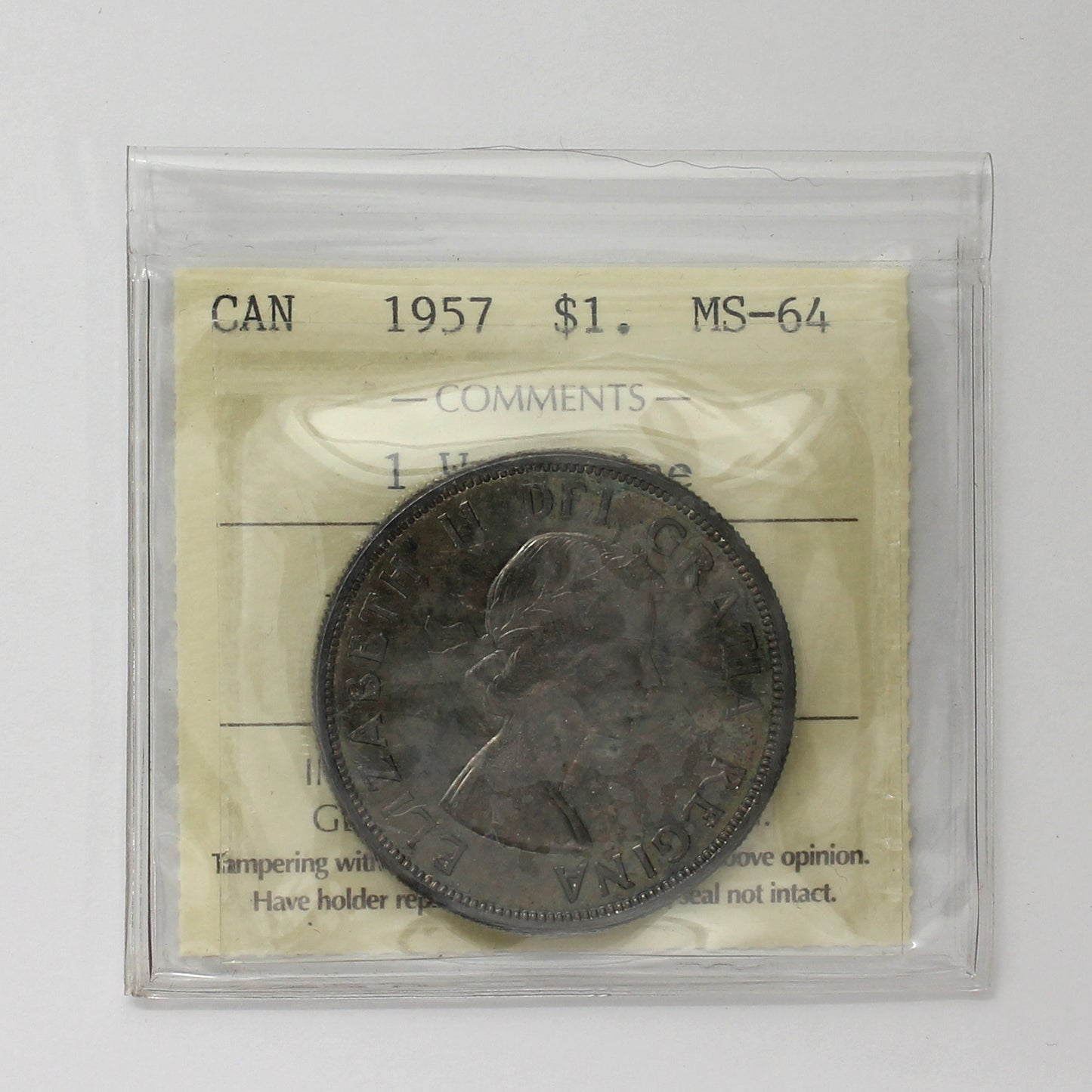 1957 1 WL Canada Dollar ICCS Certified MS64 (Toned)