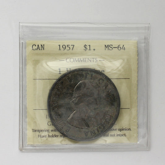 1957 1 WL Canada Dollar ICCS Certified MS64 (Toned)