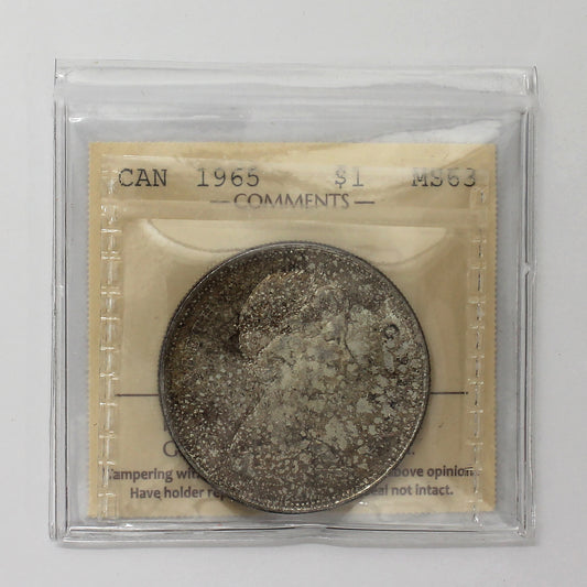 1965 Large Beads Blunt 5 (Type 3) Canada Dollar ICCS Certified MS63 (Toned)