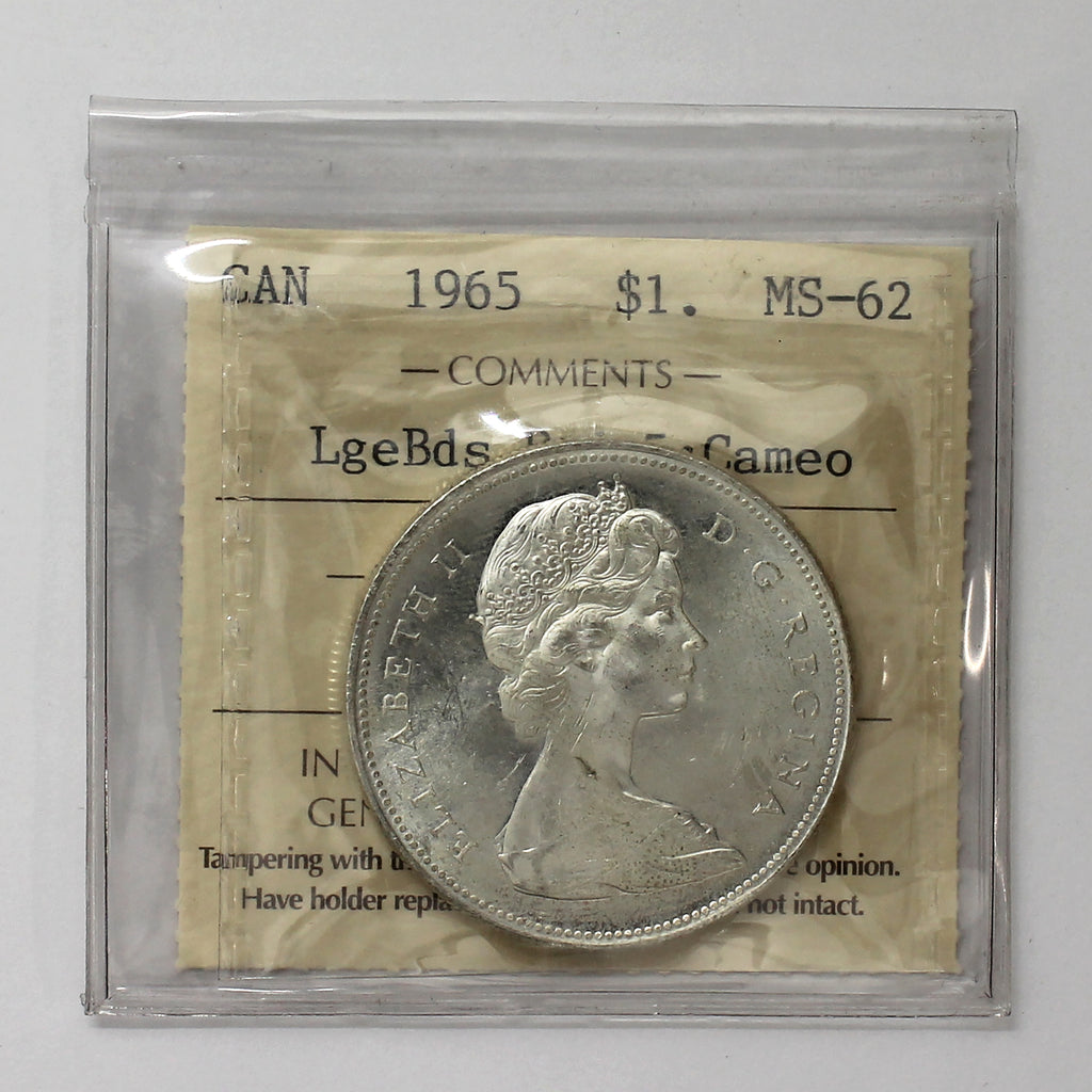 1965 Lge. Beads Ptd. 5 (Type 4) Canada Dollar ICCS Certified MS62 Cameo (Lightly Toned)