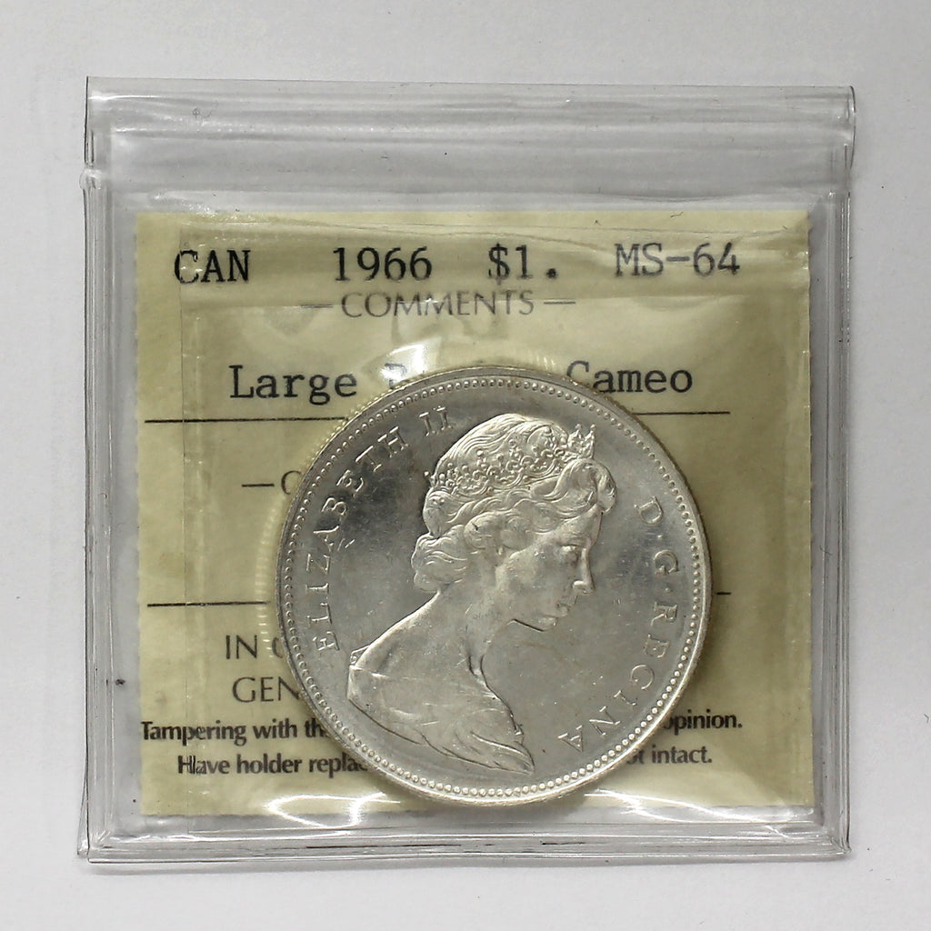 1966 Large Beads Canada Dollar ICCS Certified MS64 Cameo (Lightly Toned)