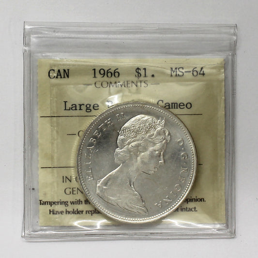 1966 Large Beads Canada Dollar ICCS Certified MS64 Cameo (Lightly Toned)
