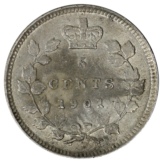 1901 Canada 5-cents Almost Uncirculated (AU50) Impaired