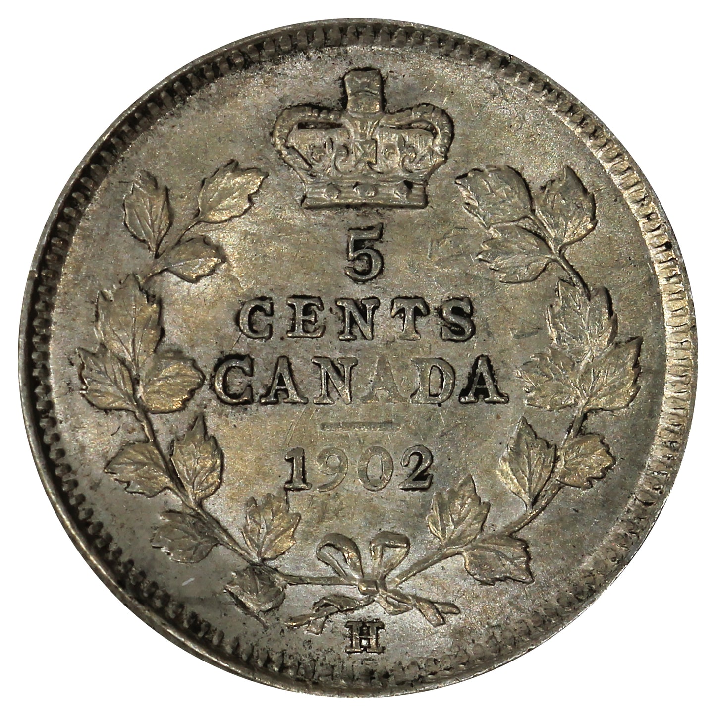 1902H Large H Canada 5-cents AU-UNC (AU55) Impaired