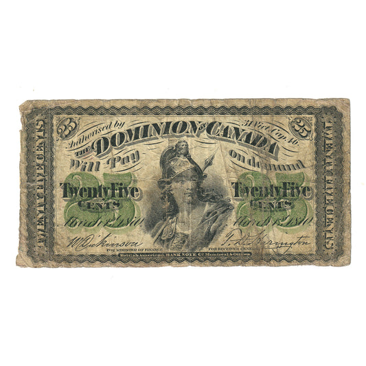 DC-1c 1870 Dominion 25-cent Shinplaster, Dickinson-Harington, Plain Series, F (damaged)