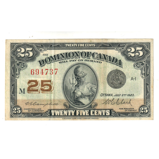DC-24d 1923 Dominion 25-cent Shinplaster, Campbell-Clark, EF (dirty)