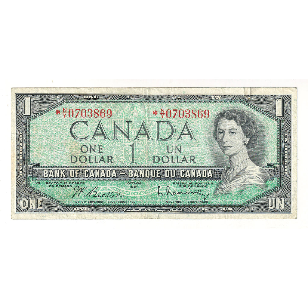 BC-37bA 1954 Canada $1 Beattie-Rasminsky, *N/Y, VF (stained)