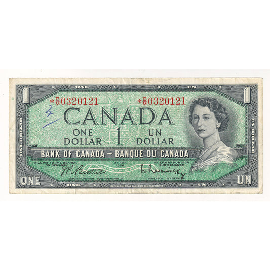 BC-37bA-i 1954 Canada $1 Beattie-Rasminsky, *B/M, No FPN, VF (writing)
