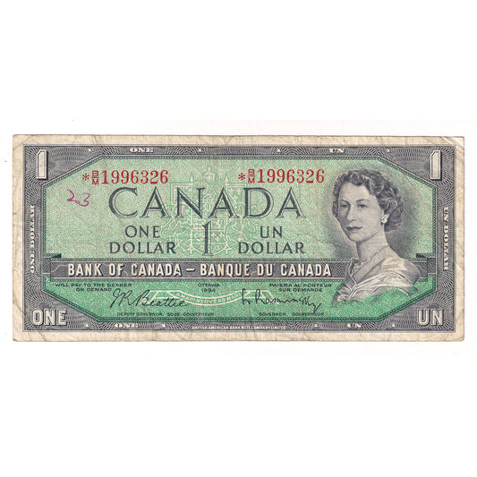 BC-37bA-i 1954 Canada $1 Beattie-Rasminsky, *B/M, No FPN, F (writing)