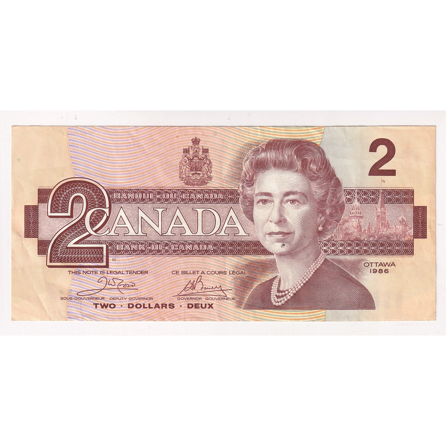 BC-55a 1986 Canada $2 Crow-Bouey, AUJ, Circulated