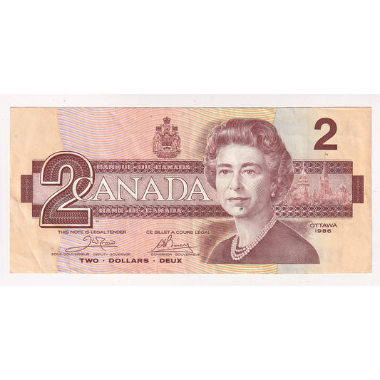 BC-55a 1986 Canada $2 Crow-Bouey, AUJ, Circulated