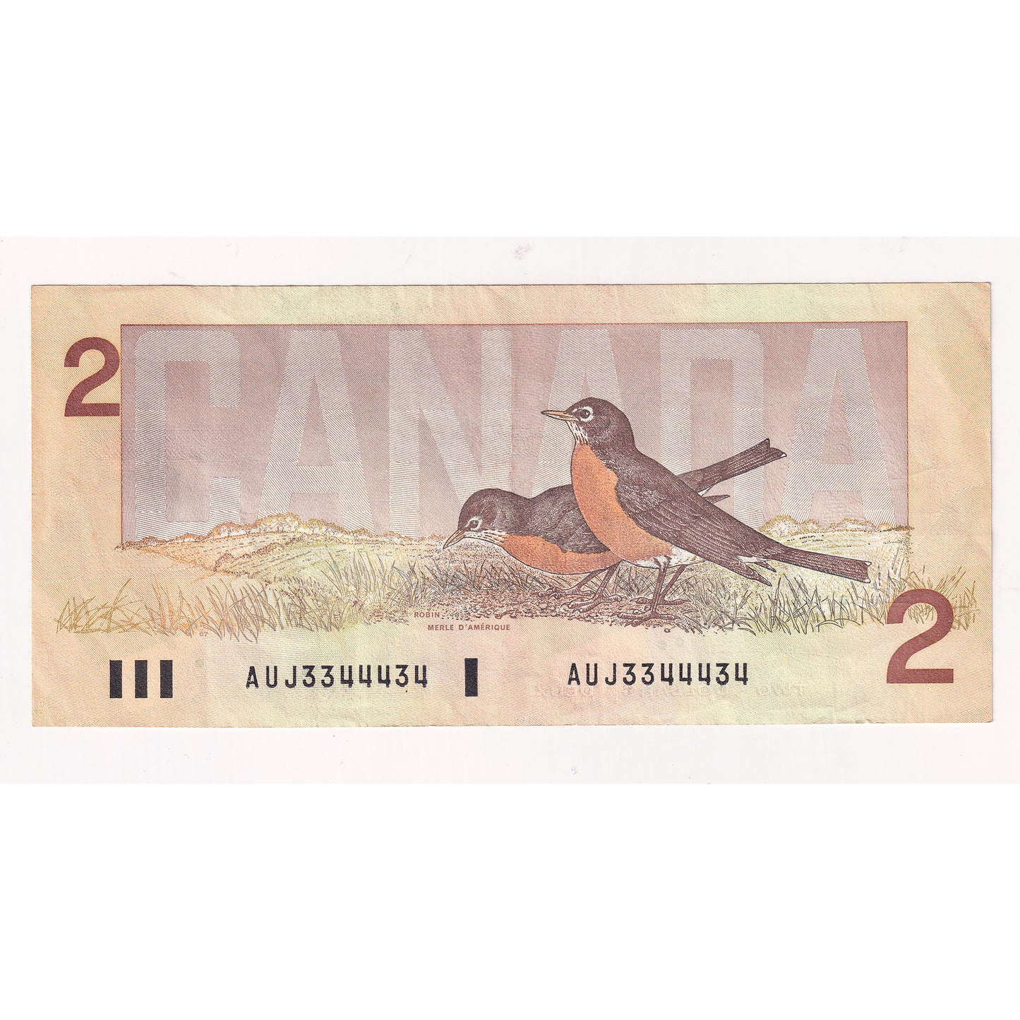 BC-55a 1986 Canada $2 Crow-Bouey, AUJ, Circulated