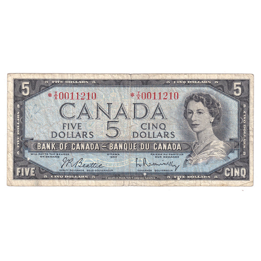 BC-39bA 1954 Canada $5 Beattie-Rasminsky, *I/X, VG-F (writing)