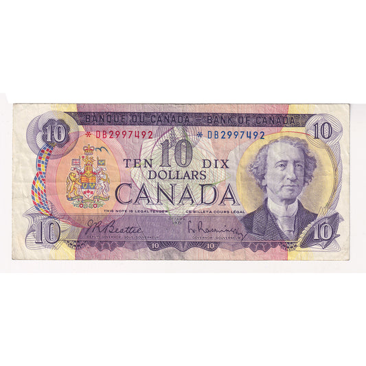 BC-49aA 1971 Canada $10 Beattie-Rasminsky, *DB, F-VF (damaged)