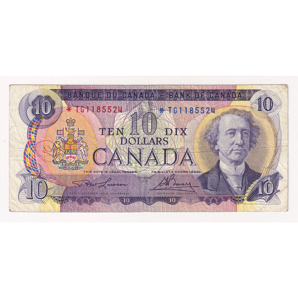 BC-49cA 1971 Canada $10 Lawson-Bouey, *TG, F (writing)